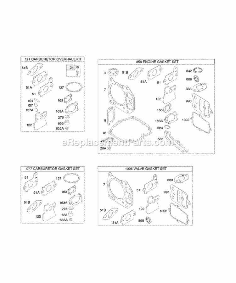 KitsGasket Sets Diagram and Parts List for 121602-0317-E1  Briggs and Stratton Engine
